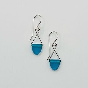 Sterling silver and blue beach glass earrings
